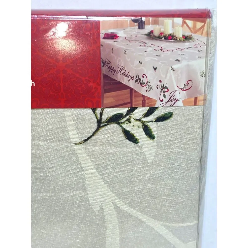 NWT St Nicholas Oblong Joy Border Happy Holiday Tablecloth 60x120